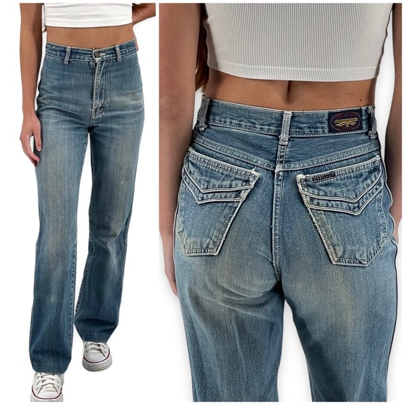 Vintage 70s Jeans Brittania High Waisted Straight Leg 100% Cotton | 24" x 30" - Picture 1 of 14